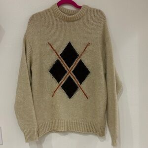 Zara Beige & Brown Cable Knit Sweater Argyle
